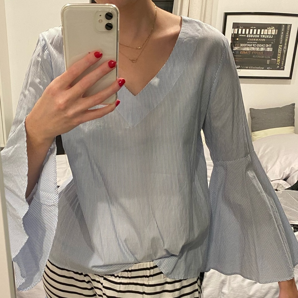 Zara blue pin stripe blouse